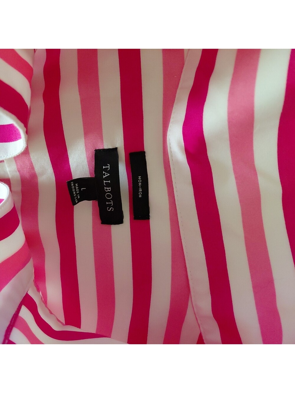 Talbots Womens Pink White Striped Collared Button Front Shirt L Cotton EUC #1050 - Picture 9 of 10